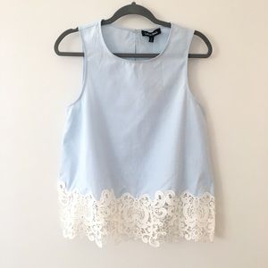 NWT Lea & Viola Cotton Lace White/Blue Striped Top